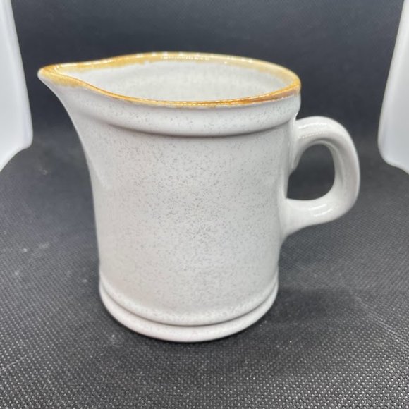 Small Grey with Tan Trim Stoneware Creamer Made in Japan - Picture 3 of 6